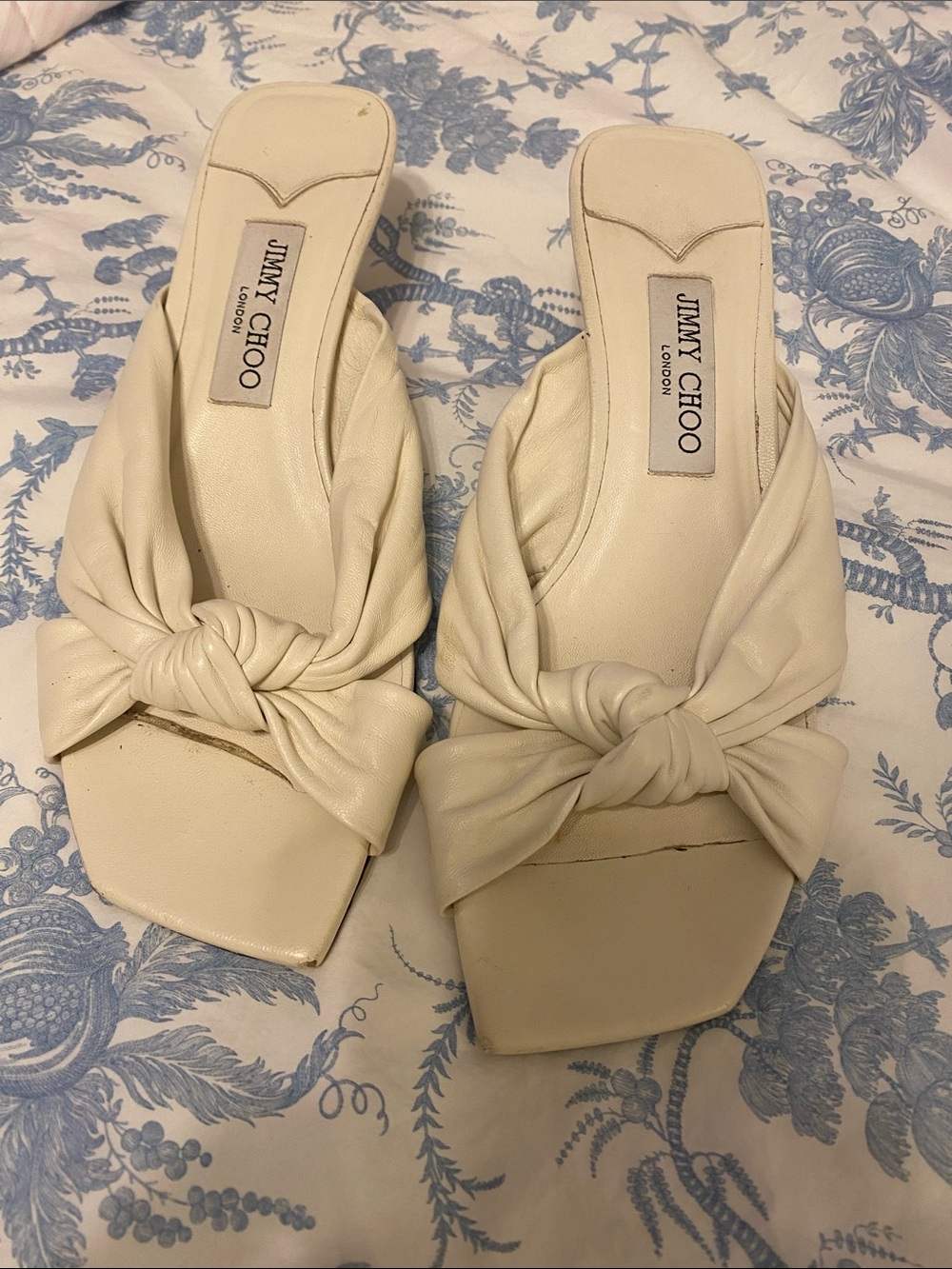 Jimmy Choo Avenue Knot-Front Leather Slide Mule Ivory/white